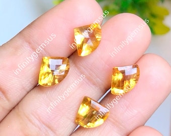 Citrino naturale 8 x 11 mm, pietra preziosa sfaccettata, elegante citrino di colore giallo, forma fantasia, set da 4 pezzi, pietra preziosa citrino per realizzare gioielli con gemme curative.