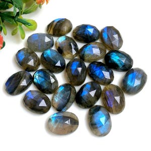 10 x 14 mm natuurlijke labradoriet gefacetteerde edelsteen, ovale vorm 10 stuks kavel met platte achterkant edelsteen kavel voor prachtige sieraden maken, losse edelsteen