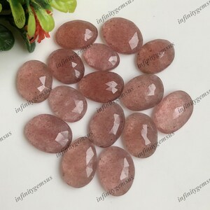 Strawberry Quartz Both Side Faceted Rose Cut Gemstone 10x14mm Approx, 10 pcs Lot, Gemstone for Earring, High Polished Gemstone