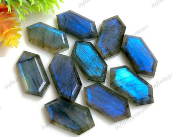 Labradorite blu sfaccettata a forma di esagono allungato, lotto 10 x 20 mm, labradorite calibrata a taglio a gradini per la creazione di collane e bracciali, regalo per la tua amata moglie
