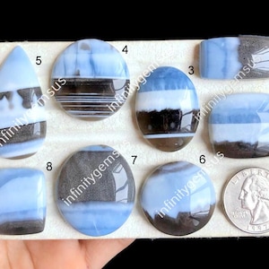 Geselecteerde blauwe opaal edelsteen cabochon, natuurlijke halfedelsteen voor perfecte sieraden, handgemaakte ambachtelijke ontwerpen ring en oorbel LOT-Q1