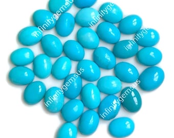 Natural Arizona Blue Turquoise Cabochon, 6x8mm Oval Shape Turquoise 10pcs Pack, Loose Gemstone Lot For Jewelry Making, Hand Polished Cabs