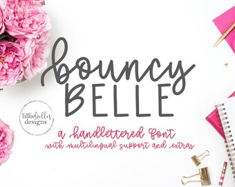 bouncy belle - a Handwritten font duo with Print Uppercase and Script Lowercase / Handwriting font for design and crafting