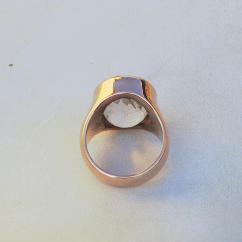 Clear Rock Crystal Gemstone Ring Birthstone Men/'s Gift Ring 18K Rose Gold Over Sterling Silver Ring Large Faceted Crystal Bezel Ring