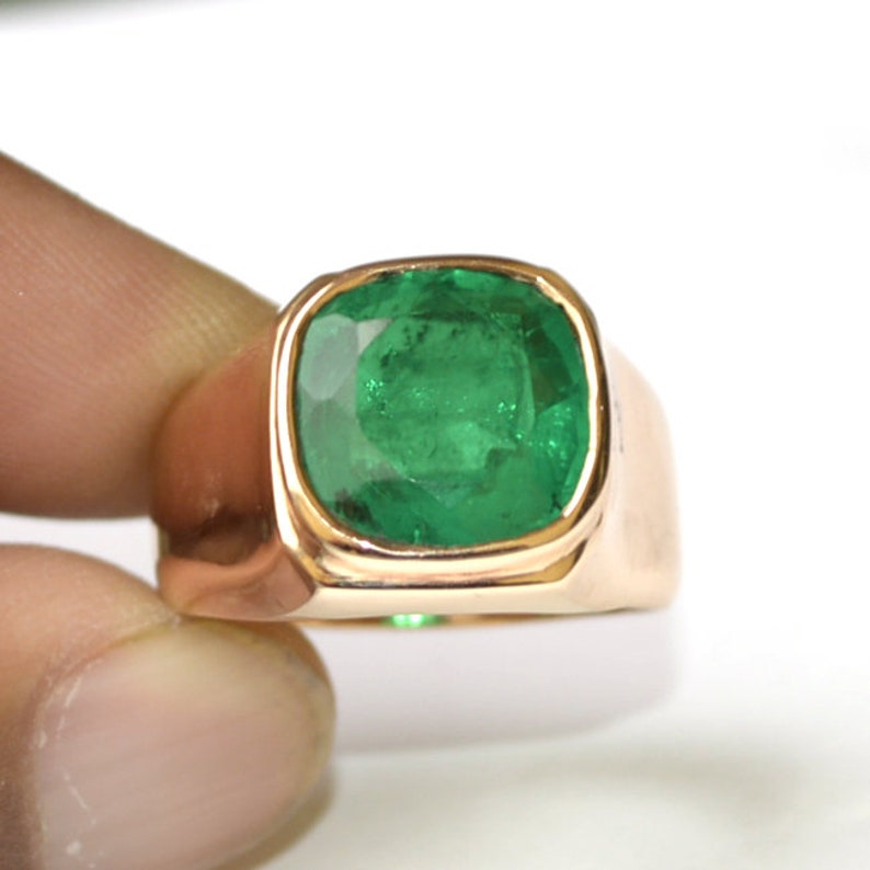 18K Rose Gold Over Sterling Silver Ring Rich Green Emerald Ring Square Ring Birthstone Unisex Gift Ring Faceted Emerald Gemstone Ring