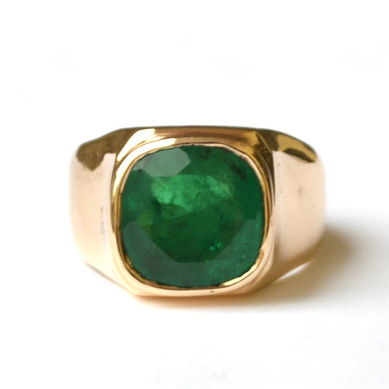 18K Rose Gold Over Sterling Silver Ring Rich Green Emerald Ring Square Ring Birthstone Unisex Gift Ring Faceted Emerald Gemstone Ring