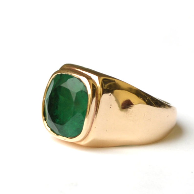 18K Rose Gold Over Sterling Silver Ring Rich Green Emerald Ring Square Ring Birthstone Unisex Gift Ring Faceted Emerald Gemstone Ring