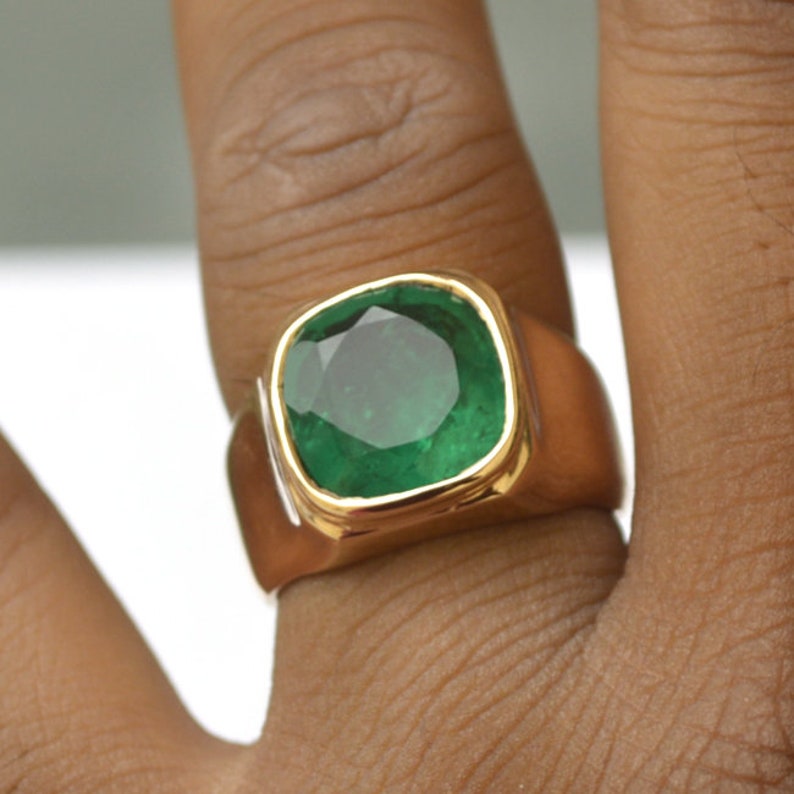 18K Rose Gold Over Sterling Silver Ring Rich Green Emerald Ring Square Ring Birthstone Unisex Gift Ring Faceted Emerald Gemstone Ring
