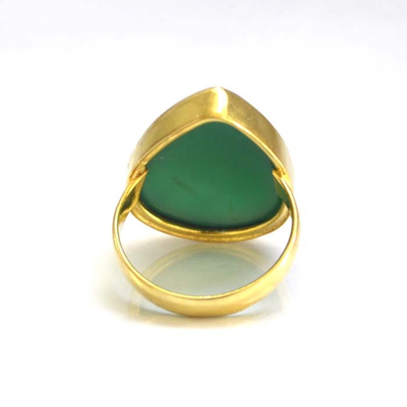 Yellow Gold on Sterling Silver Ring Pear Onyx Ring Natural Green Onyx Gemstone Ring Handmade Classic Ring Onyx Birthstone Gift Ring