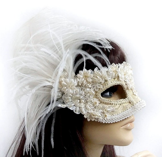 Masquerade Mask With Feather Gold Wedding Mask Masquerade Etsy