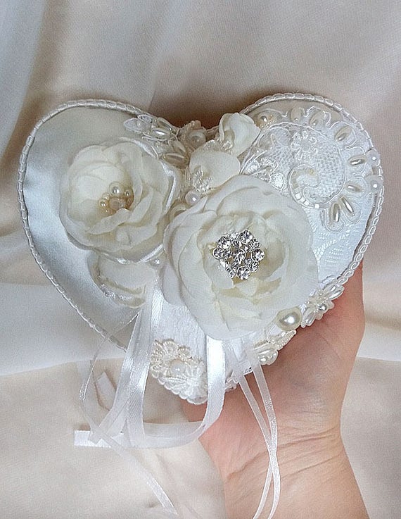 Wedding Ring Pillow With Lace And Flowers Ring Bearer Pillow Etsy