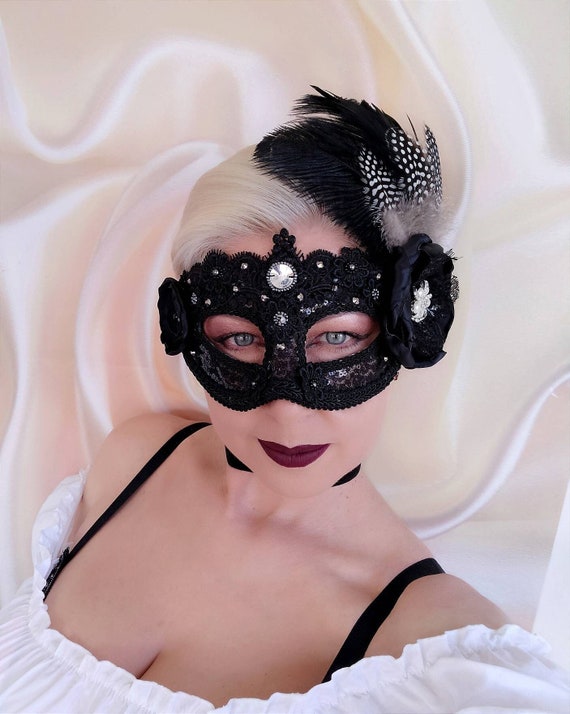Máscara de mascarada negra, máscara de carnaval, máscara de Halloween,  máscara con plumas, máscara de boda negra, máscara de mujer, máscara de  despedida de soltera -  México