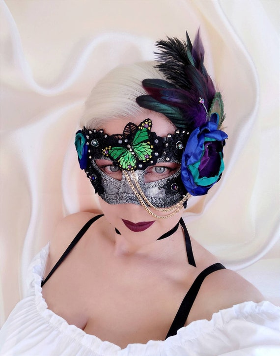 Máscara de Mardi Gras con plumas, máscara de mascarada para mujer,  carnaval, baile veneciano, baile de graduación, máscara de lentejuelas para  fiesta