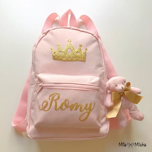 Backpack child diaper personalized baby name nursery school bag backpack pink pale Princess Crown kid or baby bag pink crown