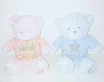 Teddy bear with personalized name child birth gift