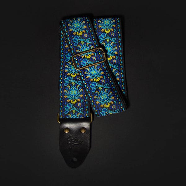 Blue Peafowl Retro Guitar Strap