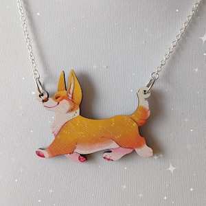 Corgi Dog Statement Wooden Necklace | Kitsch Cottagecore Rockabilly Recycled Fun Jewellery