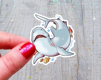 Shark Sticker Holographic Glitter Great White Happy