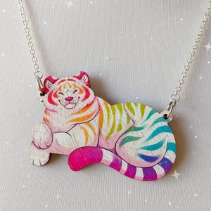 Rainbow Tiger Statement Wooden Necklace