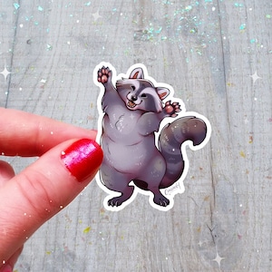 Sticker raton laveur panda pailleté holographique
