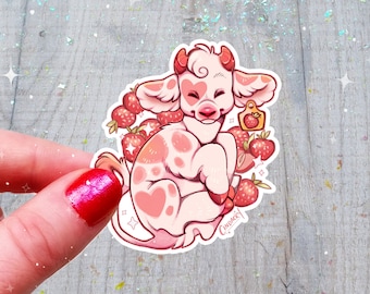 Strawberry Cow Sticker Holographic Glitter