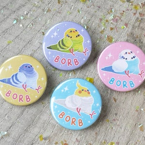 BORB Badge green blue budgie cockatiel pigeon Set of 4