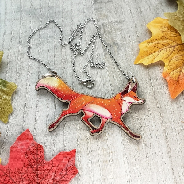 Red Fox Statement Wooden Necklace | Cottagecore Rockabilly Recycled Fun Jewellery