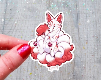 Kitsune Sticker Holographic Cute Kawaii Holo Rainbow Cryptid Nine Tailed Fox