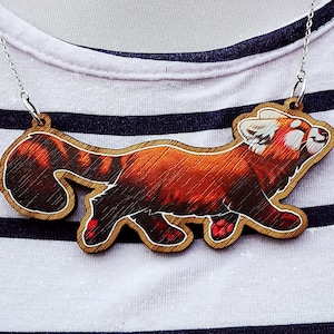 Red Panda Statement Wooden Necklace