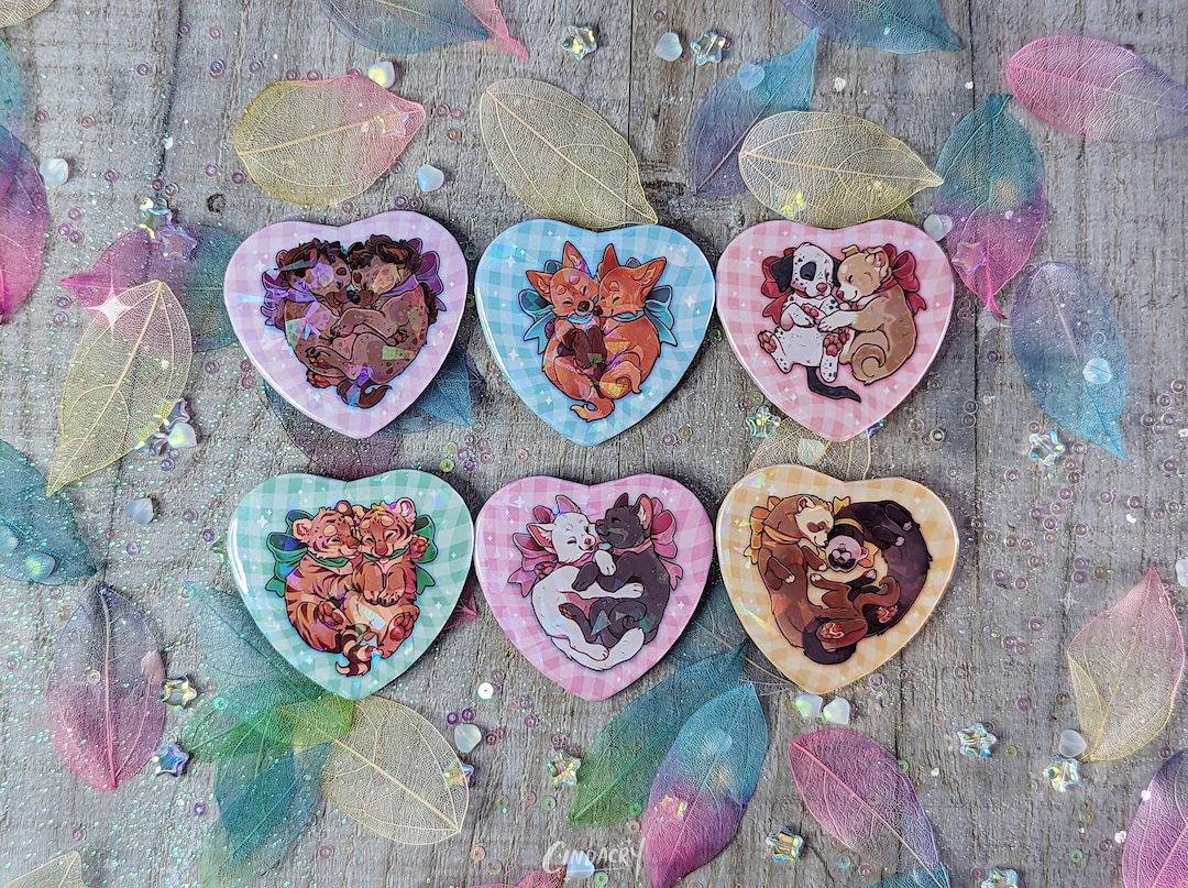 Cuddling Animals Holographic Badge Ferret Hyena Cat Dog Fox Tiger - Etsy