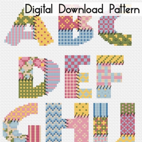 Patchwork Alphabet Cross Stitch Digital Download Pattern