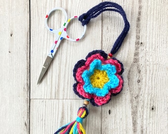 Crochet Flower Scissor Keeper, bag charm