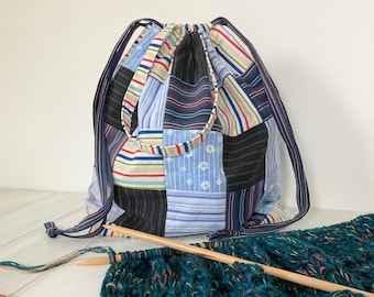 Craft Project Bag, Patchwork Fabric Drawstring Bag