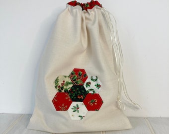 Christmas Patchwork Drawstring Bag