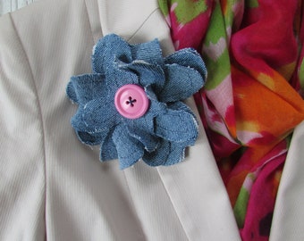 Upcycled Denim Corsage Flower Brooch