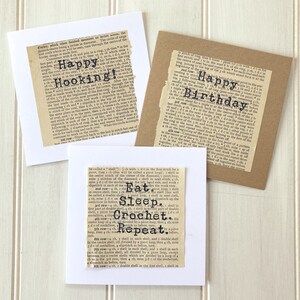 Carte de voeux avec motif au crochet recyclé, carte de citation amusante au crochet