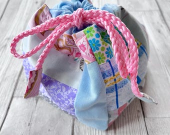 Patchwork Komebukuro Bag: Japanese Rice Bag Style, Drawstring Closure