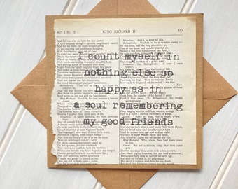 Good Friends Quote Greeting Card, Shakespeare Quote Card, King Richard 2nd play quote