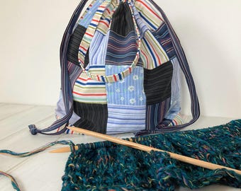 Craft Project Bag, Fabric Drawstring Bag with handles