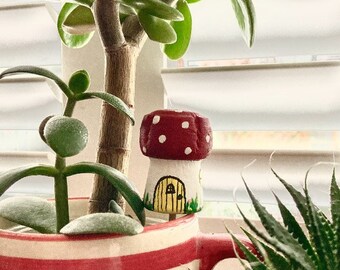 Toadstool Fairy House upcycled cork, plant decoration or hanging ornament