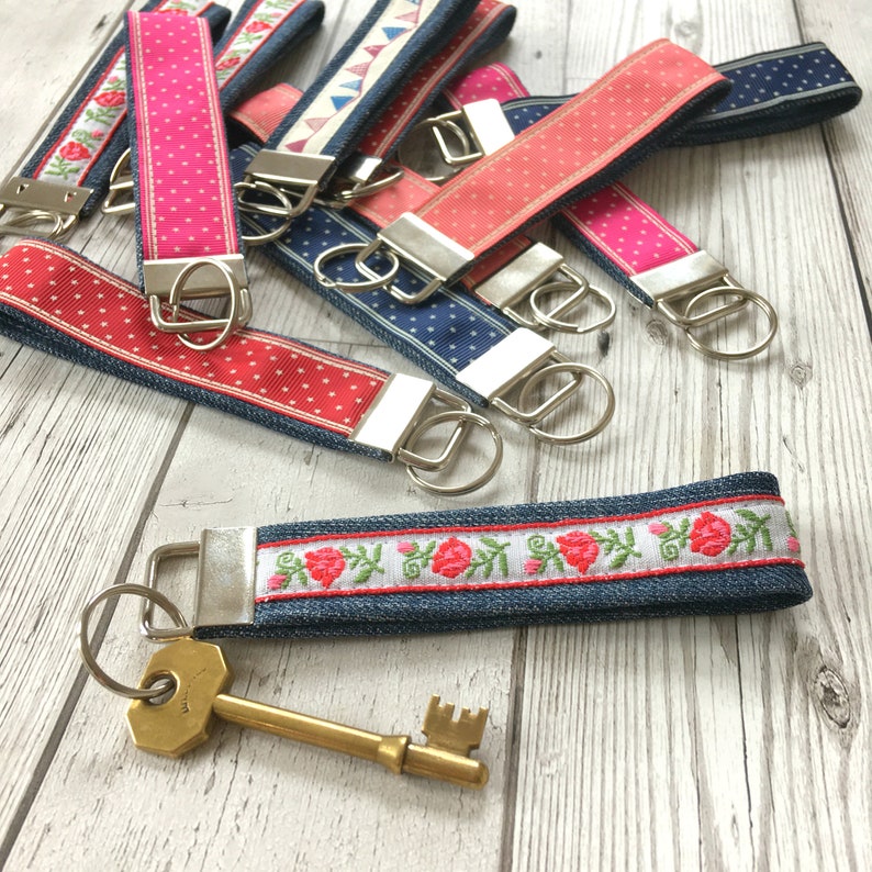 Denim Wrist Strap Key Ring With Ribbon Upcycled Etsy UK