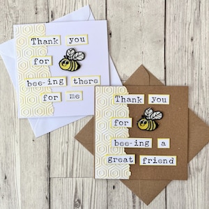 Carte de voeux recyclée jeu de mots abeille, carte abeille de remerciement