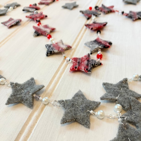 Delicate Felt Star and Bead Garland