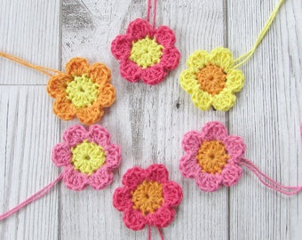 Mini Crochet Flowers: Cotton Yarn Embellishments, Set of 6 or 12
