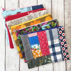 Patchwork Zip Up Pouch, upcycled
