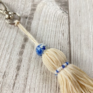 Beaded Tassel Keyring, Bag charm, Scissor Fob, Planner charm Blue and White