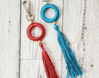 Crochet Tassel Keyring, Scissor Keeper, bag charm, planner charm