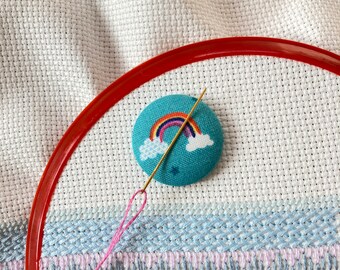 Rainbow or Bee Fabric Button Needle Minder, Embroidery Nanny