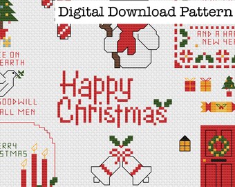 Mini-ontwerpvellen kerstkruissteek - digitale download