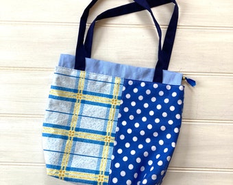 Blue Patchwork Drawstring Project Bag